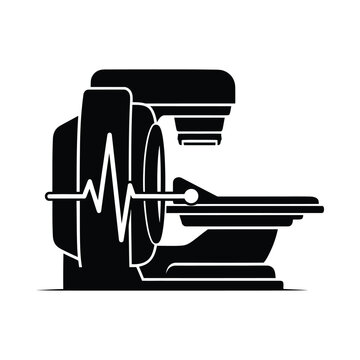 Modern medical linear accelerator machine for radiation therapy in hospital, detailed silhouette illustration