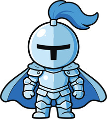 Obraz premium Cute Chibi Knight in Blue Armor with Plumed Helmet and Cape, Kawaii Cartoon Style Vector Illustration 