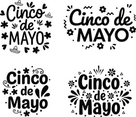Fototapeta premium Cinco de mayo typography lettering bundle set black hand drawn festive quote vector collection for Mexican holiday design