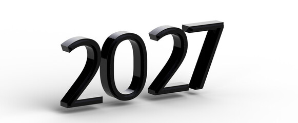 3D render of the year 2027 in glossy black text on white. Perfect for future predictions, planning,...