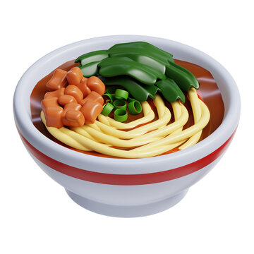 3d rendering of Indonesian food icon bakmi isolated on transparent background