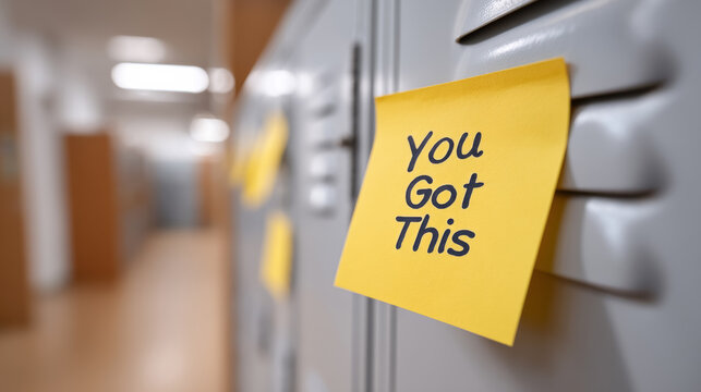 You got this motivation concept with note on locker in school hallway