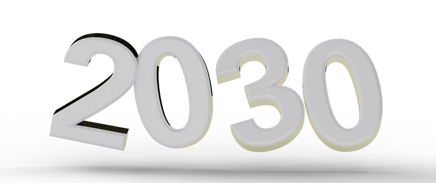 3D render of the year 2030, representing future plans, goals, and technological advancements. Perfect for business, fina