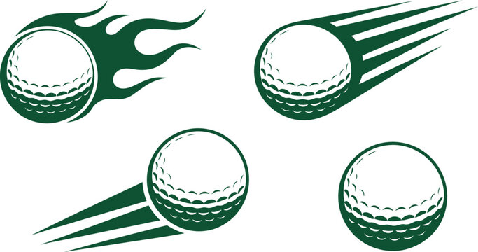 Flying golf ball sport icons, dynamic vector illustration