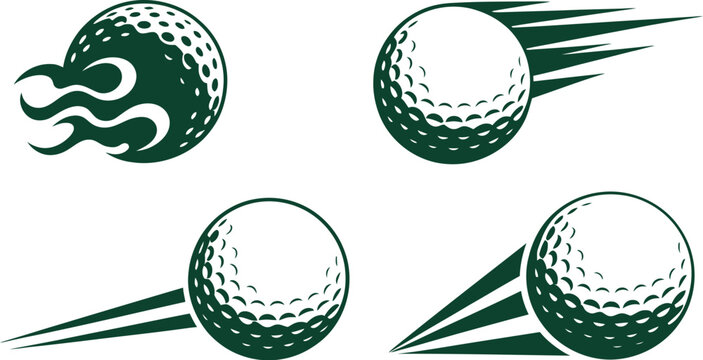 Flying golf ball sport icons, dynamic vector illustration