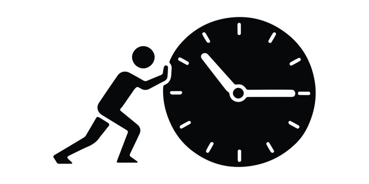 Man Pushing Giant Clock Concept of Time Management and Deadline Pressure