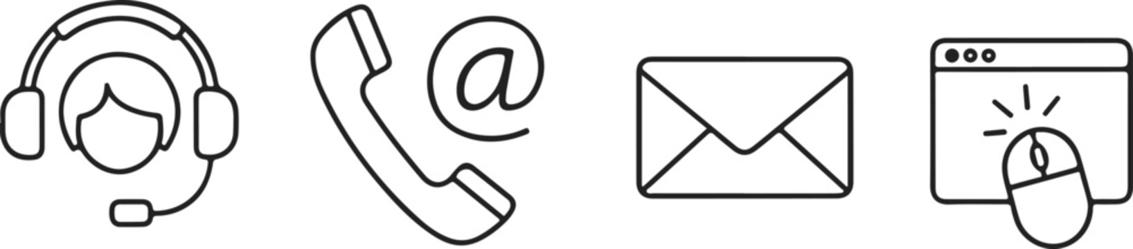 Set of four minimalist communication icons for business and technology concepts