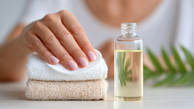 Manicure care with nail polish remover and acetone for clean, polished nails