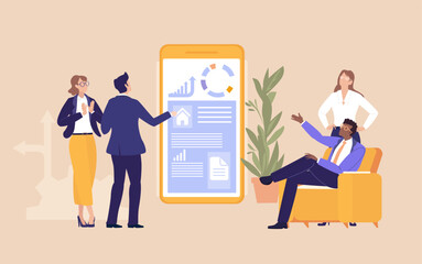 Group of business professionals analyzing charts and graphs, symbolizing data analysis, strategic planning, financial review, teamwork, and informed decision making in a corporate environment.