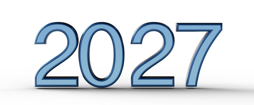 2027 in blue 3D style on white background. New year or future concept with numbers. Digital design for business, calend