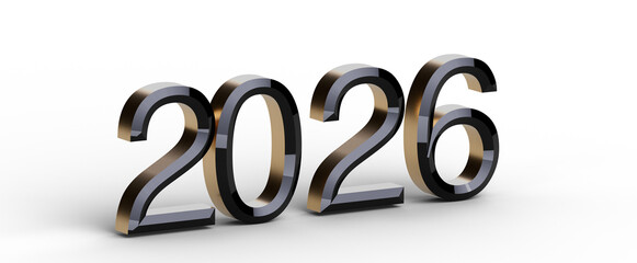 3D render of the year 2026 in metallic style on white background. Perfect for new year greetings and future concept visu © vegefox.com