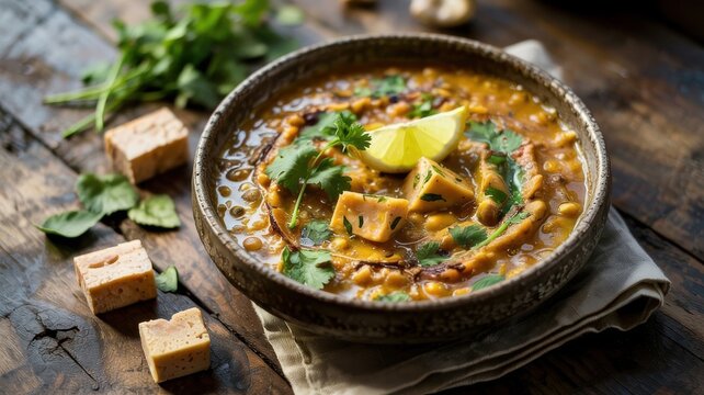 Indian cuisine. 
Kichri with mung beans, rice and Adyghe cheese. Kichri (or Kichari) is a legendary dish of Indian cuisine.