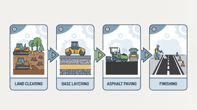 Construction process of road from land clearing to finishing touches p38