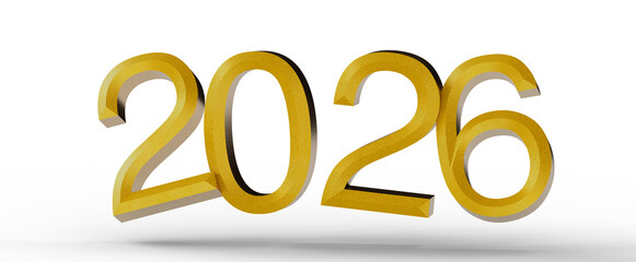 Gold 2026 text isolated on white background. New Year and future concept. Perfect for holiday greetings, celebrations, a © vegefox.com