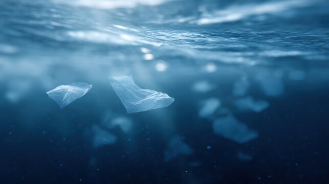 plastic pollution floating underwater ocean crisis concept