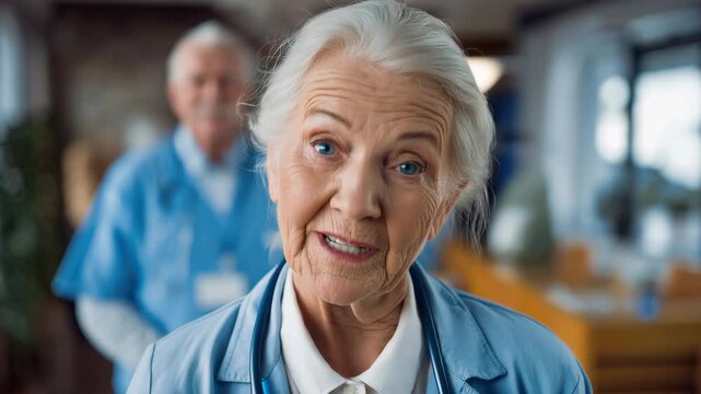 Nurse caring for an elderly woman in a cozy senior living facility during a warm afternoon