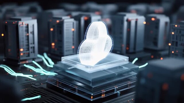 Innovative cloud computer technology system enhancing digital infrastructure in modern urban environment