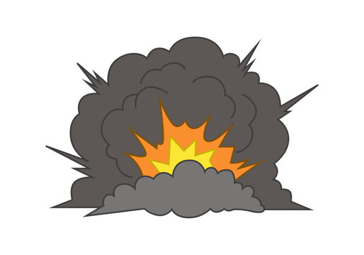 Nube de humo negro con una explosi&oacute;n de fuego naranja y amarillo