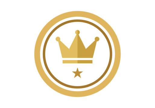 Emblema circular de color dorado con una corona real y una estrella peque&ntilde;a en el centro