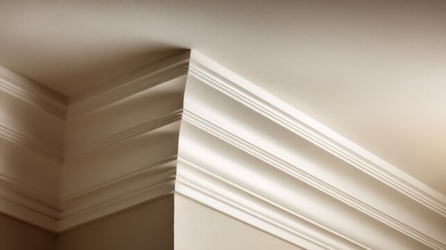 Decorative crown molding detail along ceiling edge in elegant interior architecture design