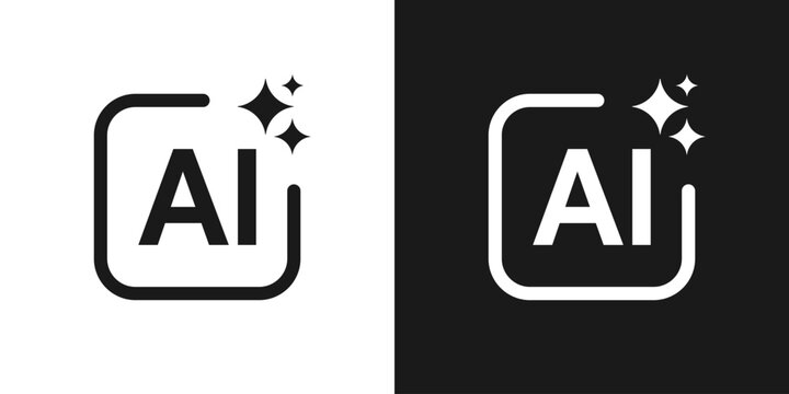 AI Technology Icon Set, Artificial Intelligence Logo Vector, Magic Sparkle Symbol for Generative AI, Smart Assistant, Machine Learning, and Automated Enhancement UI. User interface element for Ai Tool