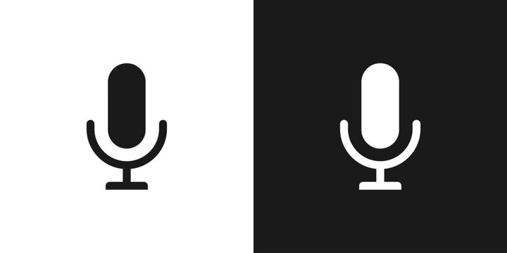 Microphone Icon Vector Set in Black and White, Minimalist Mic Symbol for Podcast, Audio Recording, Voice Search, and Broadcast UI Design1.eps