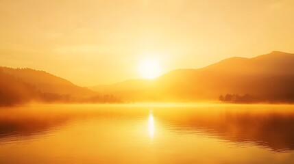 Fototapeta premium Sunrise Over A Serene Lake With Mountains