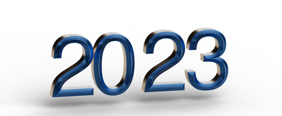 3D rendered illustration of the new year 2023 in metallic blue numbers, good for greetings and backgrounds. © vegefox.com