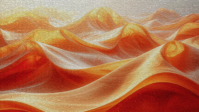 4K Panoramic 16:9 Abstract Golden and Orange Sand Dunes with Scratched Wall Ripple Texture