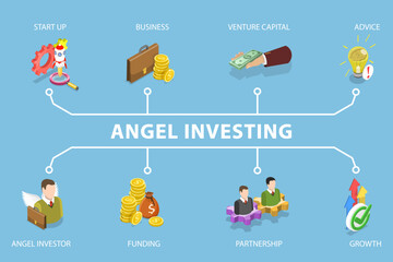 Fototapeta premium 3D Isometric Flat Vector Illustration of Angel Investing, Startup Financial Support