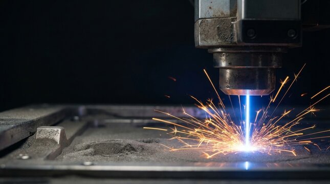 Laser Melting Metal Powder in 3D Printer with Dark Copy Space. Represents additive manufacturing, aerospace engineering, and innovation.