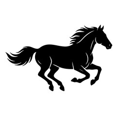 Fototapeta premium A majestic black silhouette of a galloping horse showing powerful motion and elegant flowing mane isolated on transparent background, Vector
