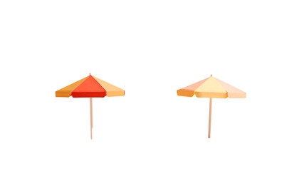 Obraz premium Two beach umbrellas, orange/yellow hues, on a stark black backdrop