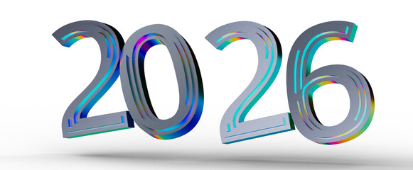 3D render of the year 2026 in a modern, colorful, and futuristic design. Perfect for new year greetings, celebrations an © vegefox.com