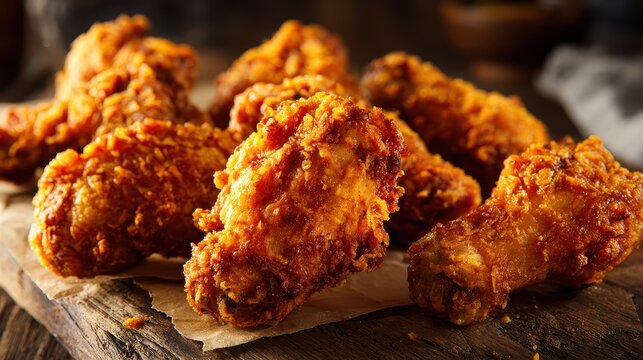 Homestyle Fried Chicken Wings with Crunchy Coating on Rustic Table Setting