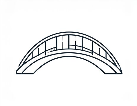 A simple, clean line art depiction of an arched bridge with a segmented deck and railing, rendered in black on a white surface.