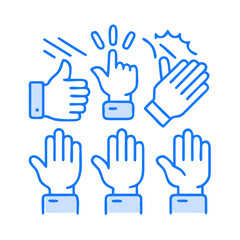 Fototapeta premium Minimal Blue Line Hand Gesture Icon Set – Clapping, Thumbs Up, Applause Vector Collection