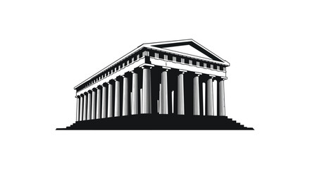 A striking black and white illustration of a classical temple facade featuring a bold silhouette high quality professional detailed modern elegant © mrvect02