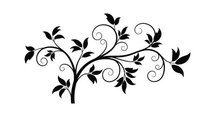 Obraz premium An elegant black floral branch design with swirling stems and leaves creates a striking visual silhouette high quality professional detailed modern