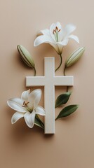 Simple design of an Easter cross with lilies around it