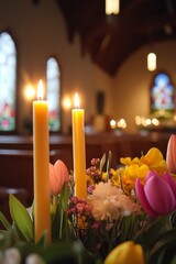 A serene cross surrounded by a circle of glowing candles, symbolizing hope, love, and deep remembrance
