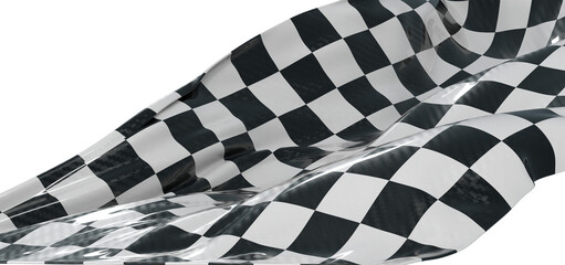 Obraz premium Dynamic image of a checkered flag waving in the wind. A symbol of racing, speed, victory, and achievement. Perfect for d