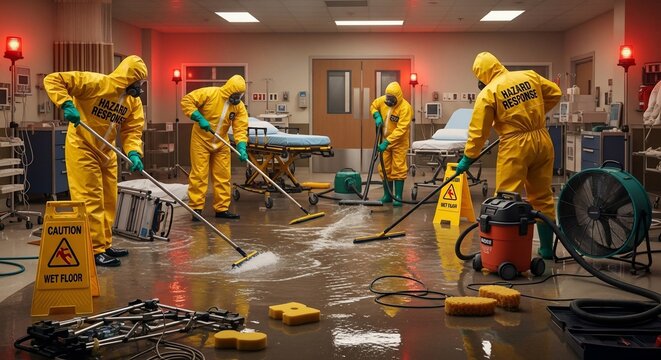 Hazmat team cleaning contaminated area