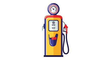 A brightly colored vintage gas pump stands prominently showcasing a classic design and bold shapes silhouette high quality professional detailed modern © mrvect02