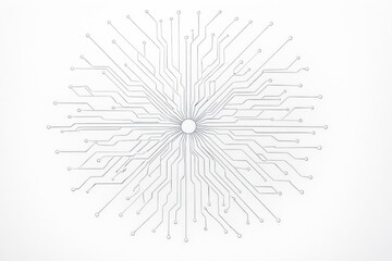 Obraz premium Minimal White Circuit Board Background with Radial Technology Network Pattern