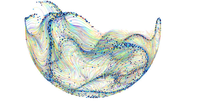 Abstract artwork of colorful flowing lines with dots, modern design element, for creative projects