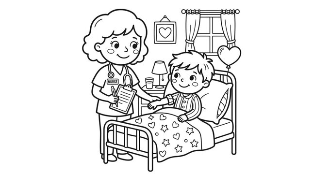 Sick child in hospital bed receiving care.