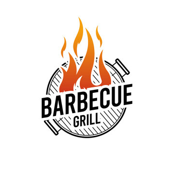 BBQ grill logo design with flames barbecue grill