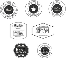 Fototapeta premium Best Quality Product Badge Icons Set, Premium Quality Badge Icon Set Vector, Vintage Premium Labels and Badges Collection, Premium Product Labels Vintage Style Vector Set