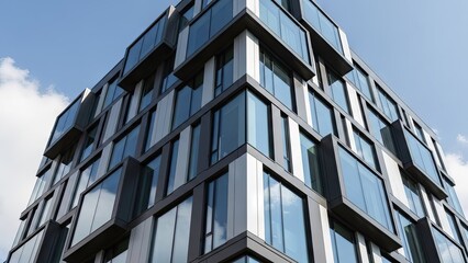 Fototapeta premium A modern office building with a unique glass and steel design